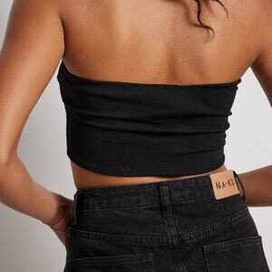 NA-KD Halterneck Mesh Top Black Size Large NEW